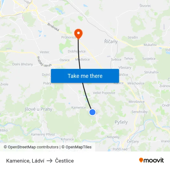 Kamenice, Ládví to Čestlice map