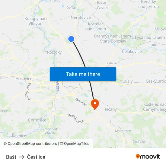 Bašť to Čestlice map