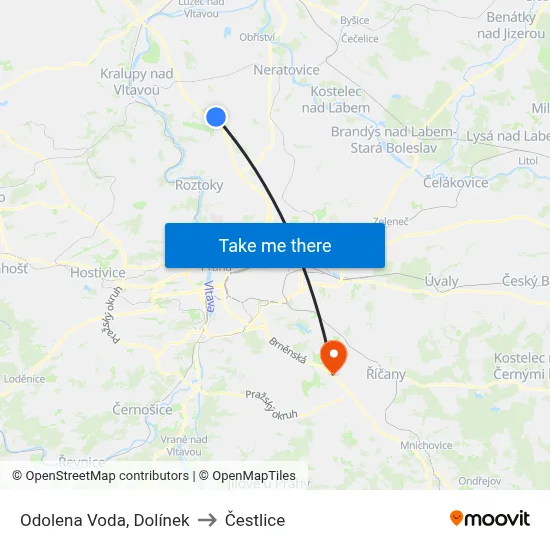 Odolena Voda, Dolínek to Čestlice map