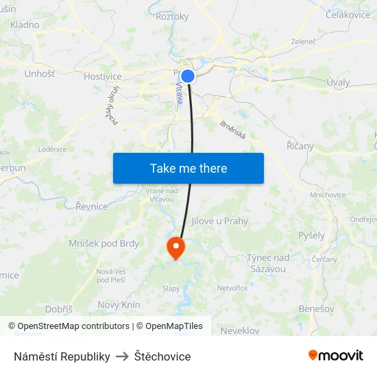 Náměstí Republiky to Štěchovice map