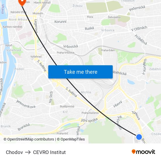 Chodov to CEVRO Institut map