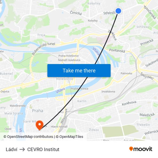 Ládví to CEVRO Institut map