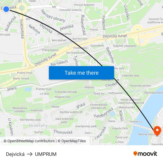 Dejvická to UMPRUM map