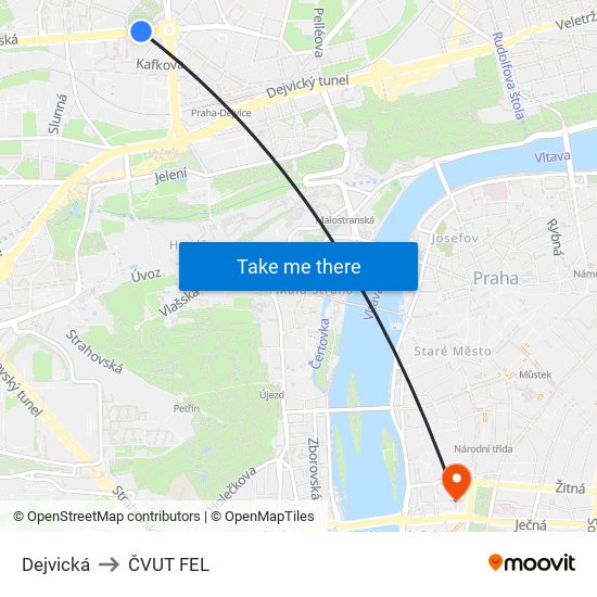 Dejvická to ČVUT FEL map