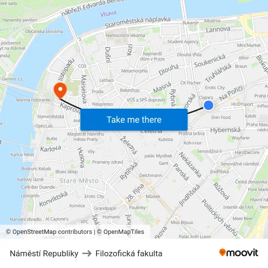 Náměstí Republiky to Filozofická fakulta map