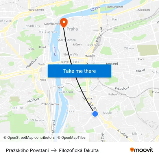 Pražského Povstání to Filozofická fakulta map