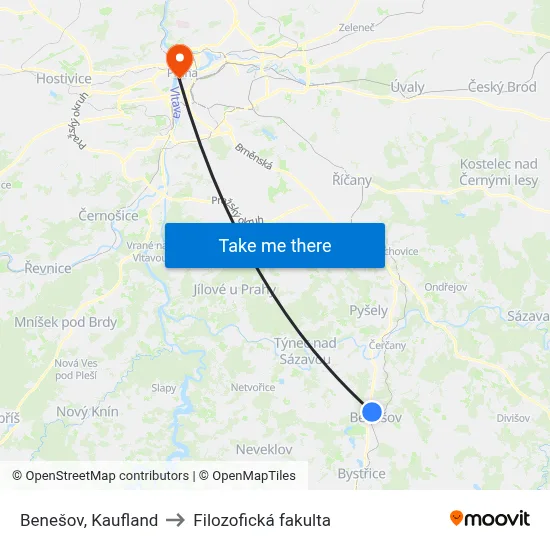 Benešov, Kaufland to Filozofická fakulta map