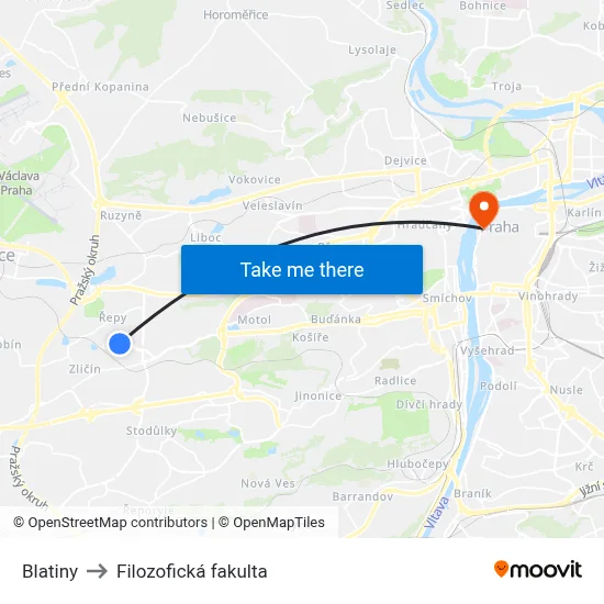 Blatiny to Filozofická fakulta map