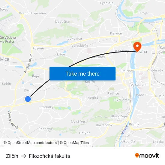 Zličín to Filozofická fakulta map