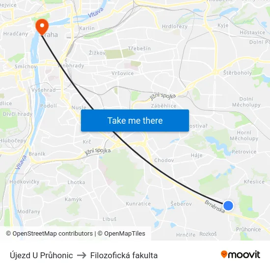 Újezd U Průhonic to Filozofická fakulta map