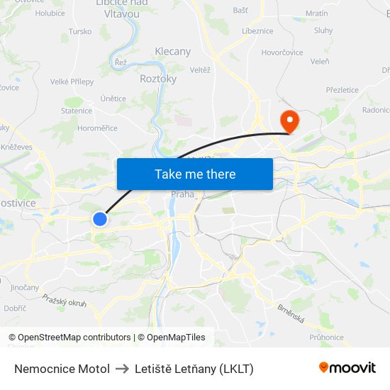 Nemocnice Motol to Letiště Letňany (LKLT) map