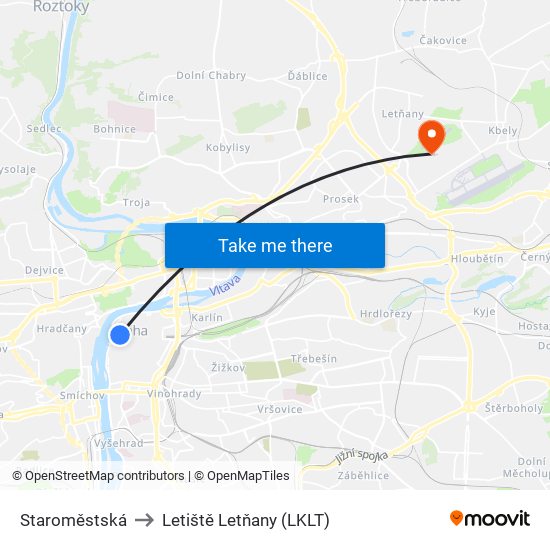 Staroměstská to Letiště Letňany (LKLT) map