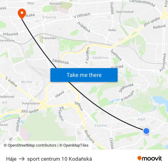 Háje to sport centrum 10 Kodaňská map