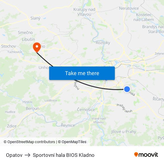 Opatov to Sportovní hala BIOS Kladno map