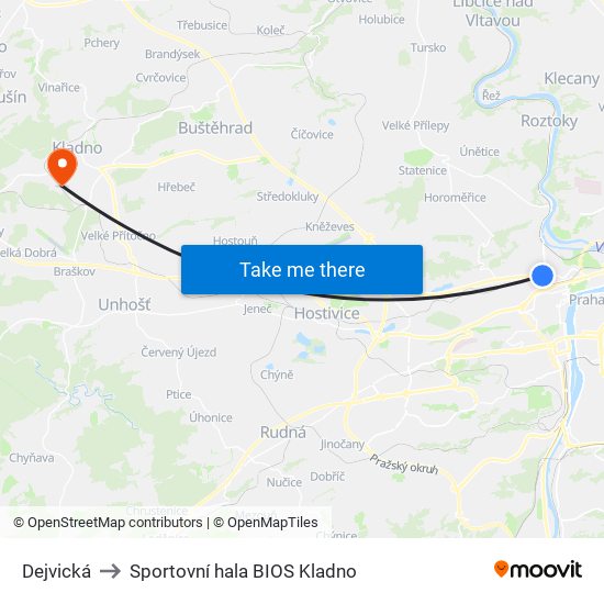 Dejvická to Sportovní hala BIOS Kladno map