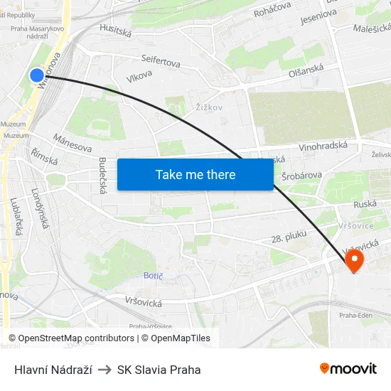 Hlavní Nádraží to SK Slavia Praha map