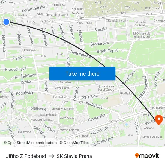 Jiřího Z Poděbrad to SK Slavia Praha map