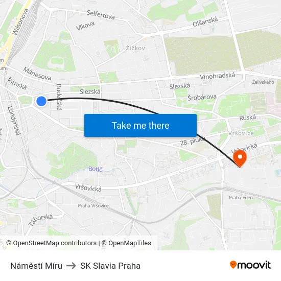 Náměstí Míru to SK Slavia Praha map