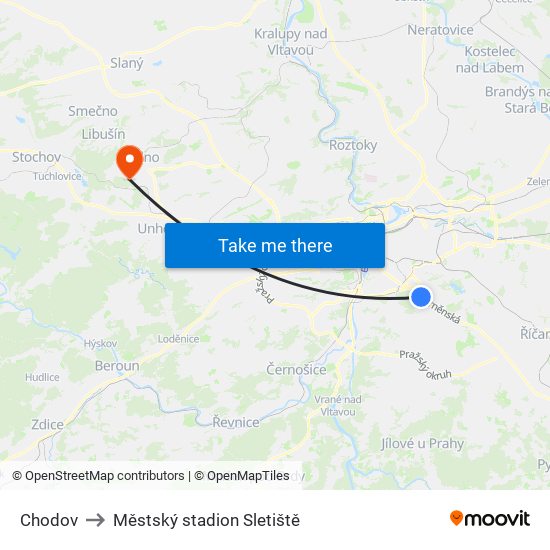 Chodov to Městský stadion Sletiště map