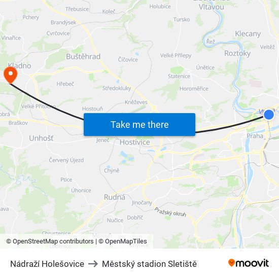 Nádraží Holešovice to Městský stadion Sletiště map