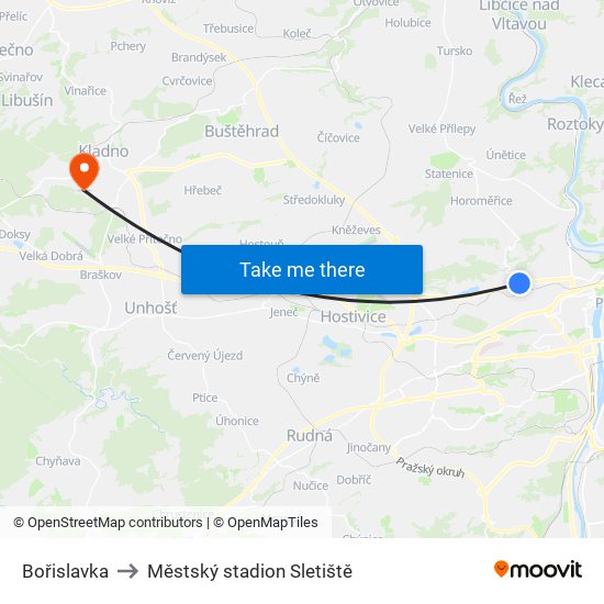 Bořislavka to Městský stadion Sletiště map