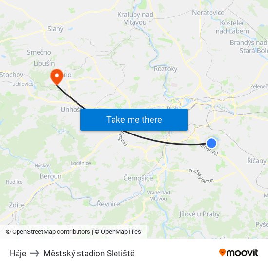 Háje to Městský stadion Sletiště map