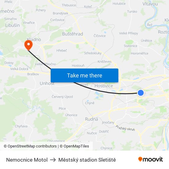 Nemocnice Motol to Městský stadion Sletiště map