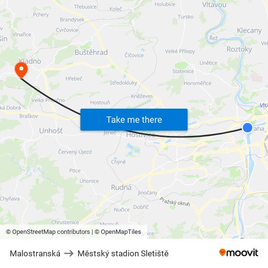 Malostranská to Městský stadion Sletiště map