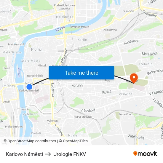 Karlovo Náměstí to Urologie FNKV map