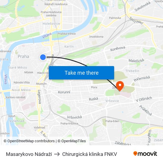 Masarykovo Nádraží to Chirurgická klinika FNKV map
