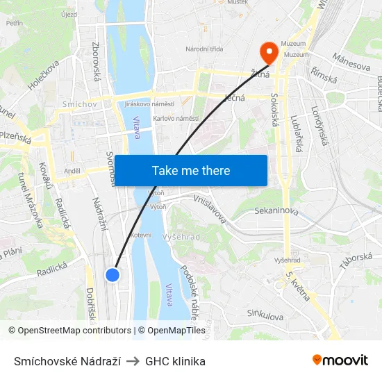 Smíchovské Nádraží to GHC klinika map