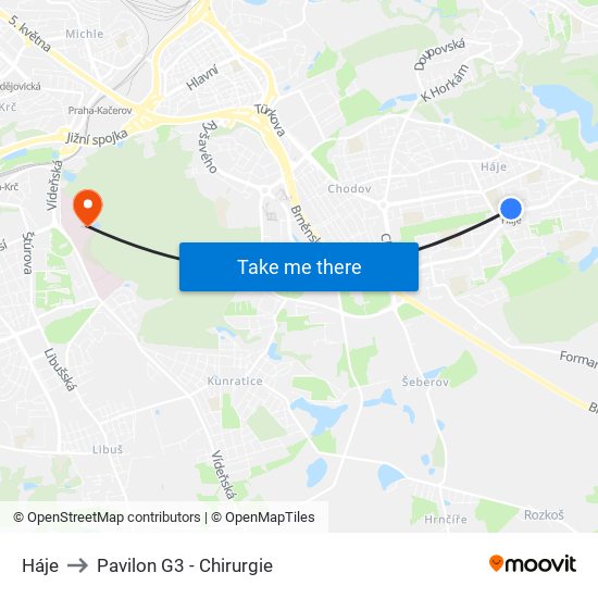 Háje to Pavilon G3 - Chirurgie map