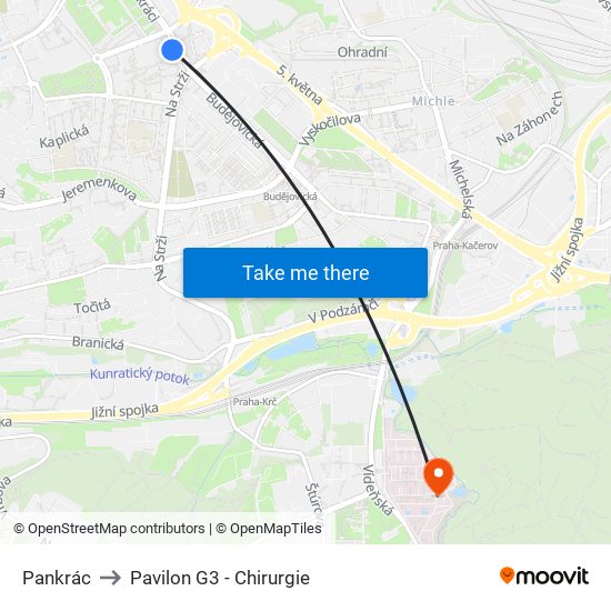 Pankrác to Pavilon G3 - Chirurgie map