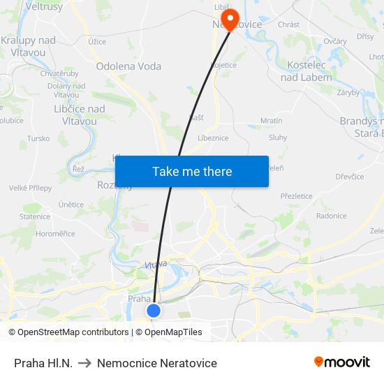 Praha Hl.N. to Nemocnice Neratovice map