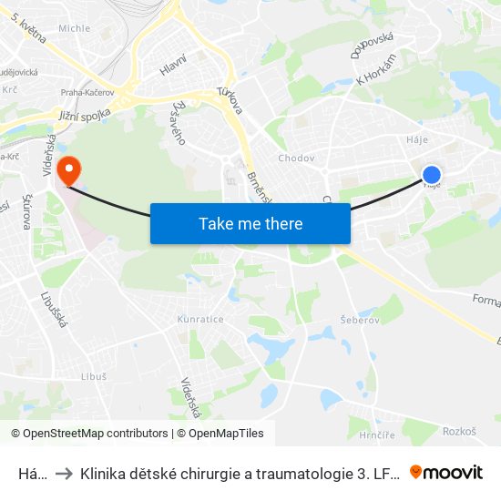 Háje to Klinika dětské chirurgie a traumatologie 3. LF UK map