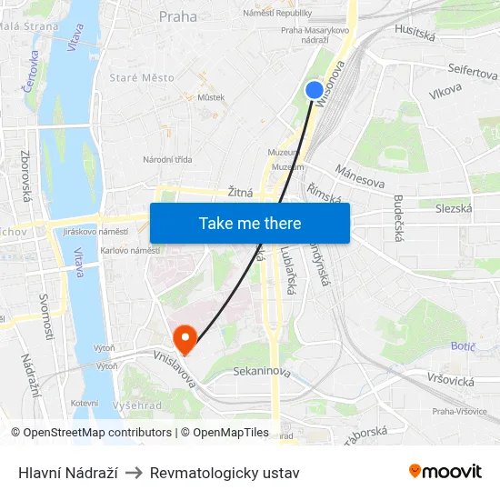 Hlavní Nádraží to Revmatologicky ustav map