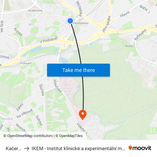 Kačerov to IKEM - Institut klinické a experimentální medicíny map