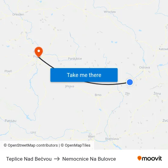 Teplice Nad Bečvou to Nemocnice Na Bulovce map