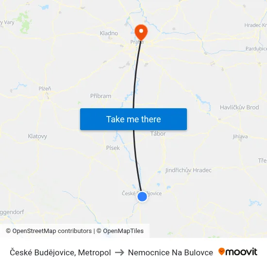 České Budějovice, Metropol to Nemocnice Na Bulovce map
