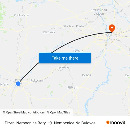 Plzeň, Nemocnice Bory to Nemocnice Na Bulovce map