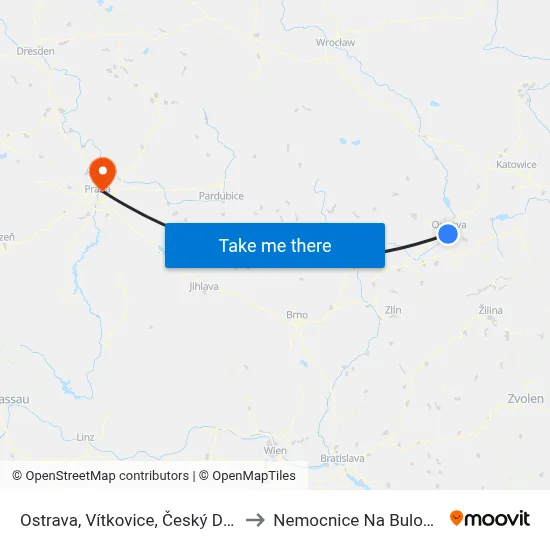 Ostrava, Vítkovice, Český Dům to Nemocnice Na Bulovce map