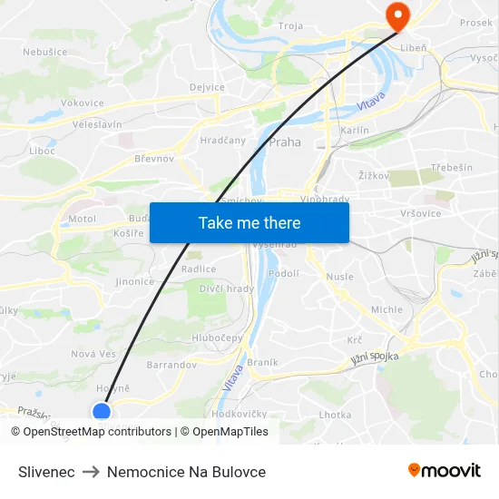 Slivenec to Nemocnice Na Bulovce map