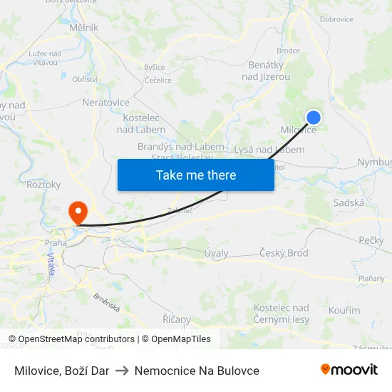 Milovice, Boží Dar to Nemocnice Na Bulovce map