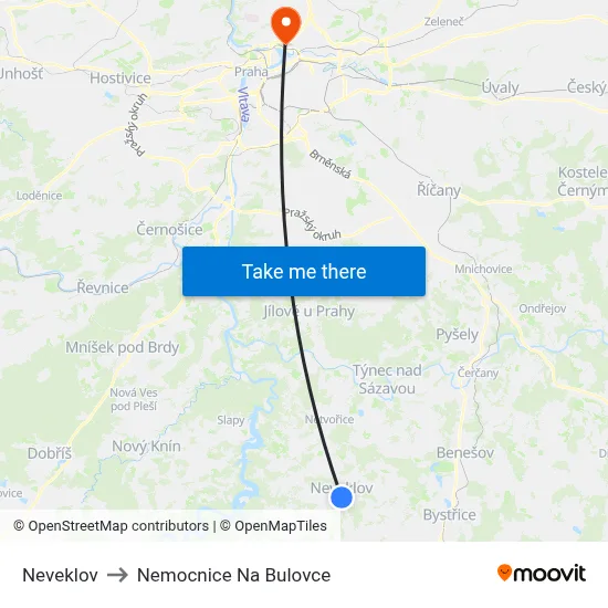 Neveklov to Nemocnice Na Bulovce map