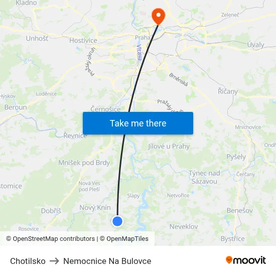 Chotilsko to Nemocnice Na Bulovce map