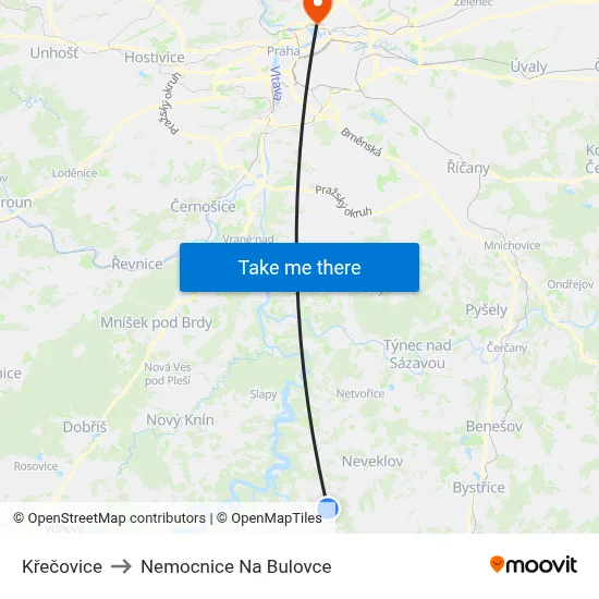 Křečovice to Nemocnice Na Bulovce map