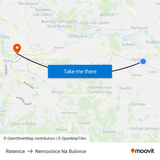 Ratenice to Nemocnice Na Bulovce map