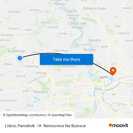 Lidice, Památník to Nemocnice Na Bulovce map
