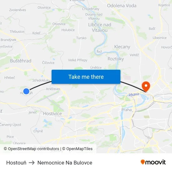 Hostouň to Nemocnice Na Bulovce map