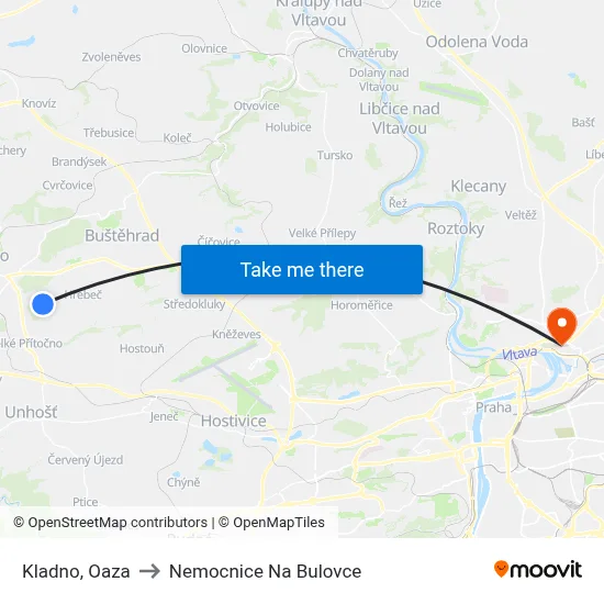Kladno, Oaza to Nemocnice Na Bulovce map